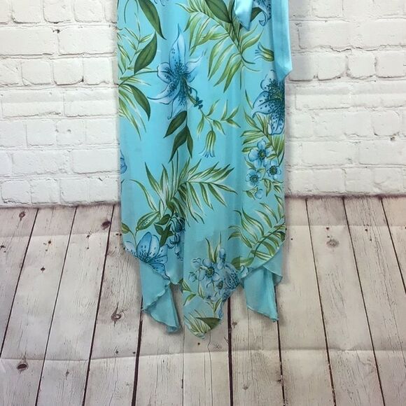 Studio Y. Layered Chiffon and satin floral asymmetrical sundress.  Size 13 - Picture 3 of 6